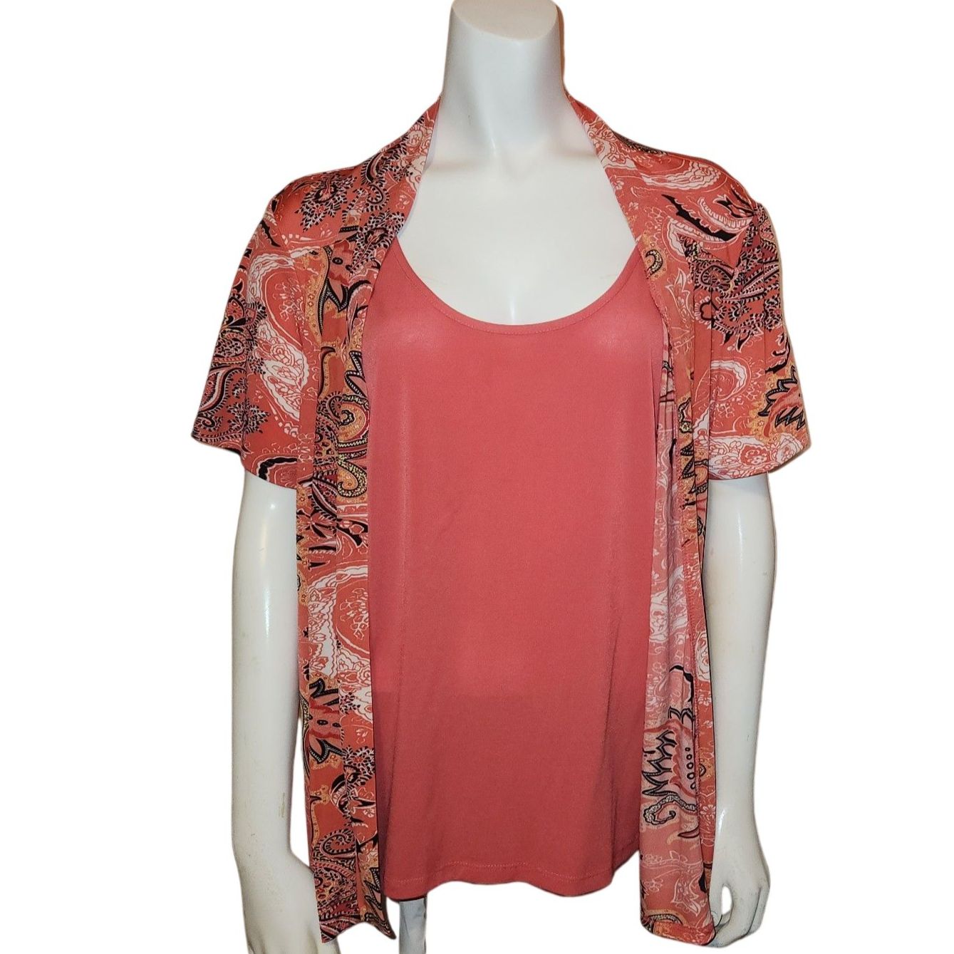 Laura Scott Paisley Patterned Short Sleeve Layered Blouse Womens Size Medium